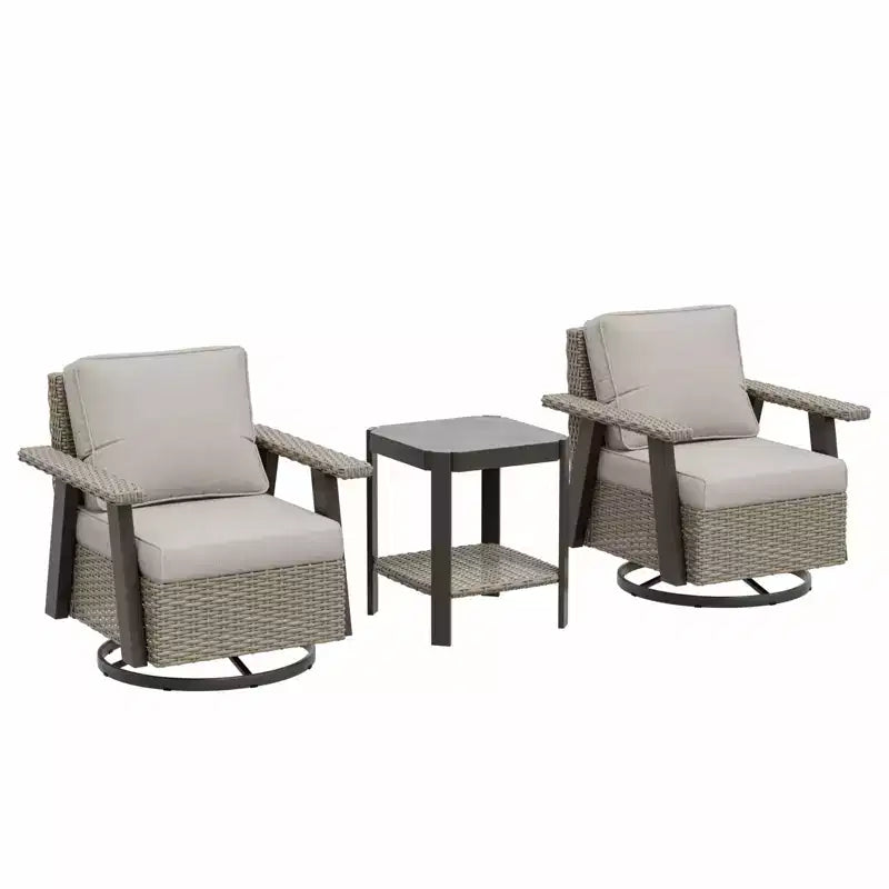 EAGLE PEAK Classic Ensemble bistro de terrasse en résine tressée, lot de 3, mobilier d'extérieur avec chaise à bascule pivotante 360 et table d'appoint
