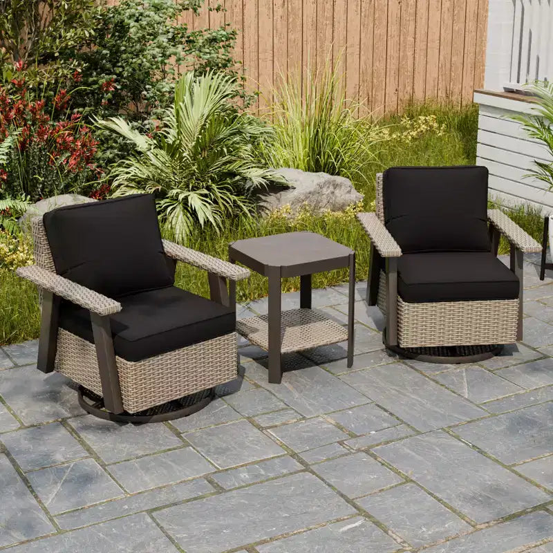 EAGLE PEAK Classic Ensemble bistro de terrasse en résine tressée, lot de 3, mobilier d'extérieur avec chaise à bascule pivotante 360 et table d'appoint