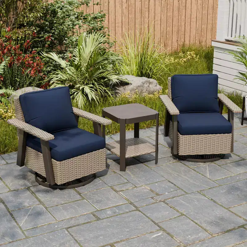EAGLE PEAK Classic Ensemble bistro de terrasse en résine tressée, lot de 3, mobilier d'extérieur avec chaise à bascule pivotante 360 et table d'appoint