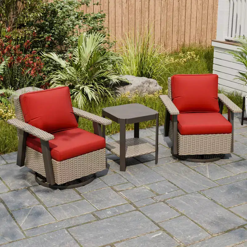 EAGLE PEAK Classic Ensemble bistro de terrasse en résine tressée, lot de 3, mobilier d'extérieur avec chaise à bascule pivotante 360 et table d'appoint