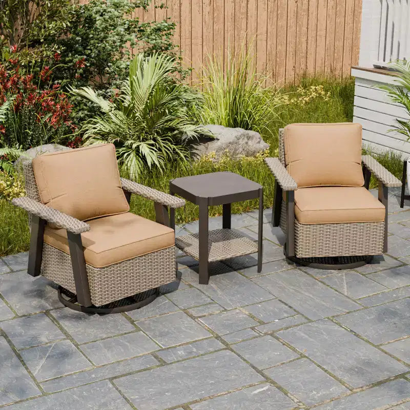 EAGLE PEAK Classic Ensemble bistro de terrasse en résine tressée, lot de 3, mobilier d'extérieur avec chaise à bascule pivotante 360 et table d'appoint