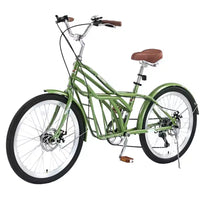 Vélo de croisière Okak 24 pouces avec grand panier, vélo adulte 6 vitesses avec cadre en acier et frein à disque, vélo de ville pour hommes et femmes
