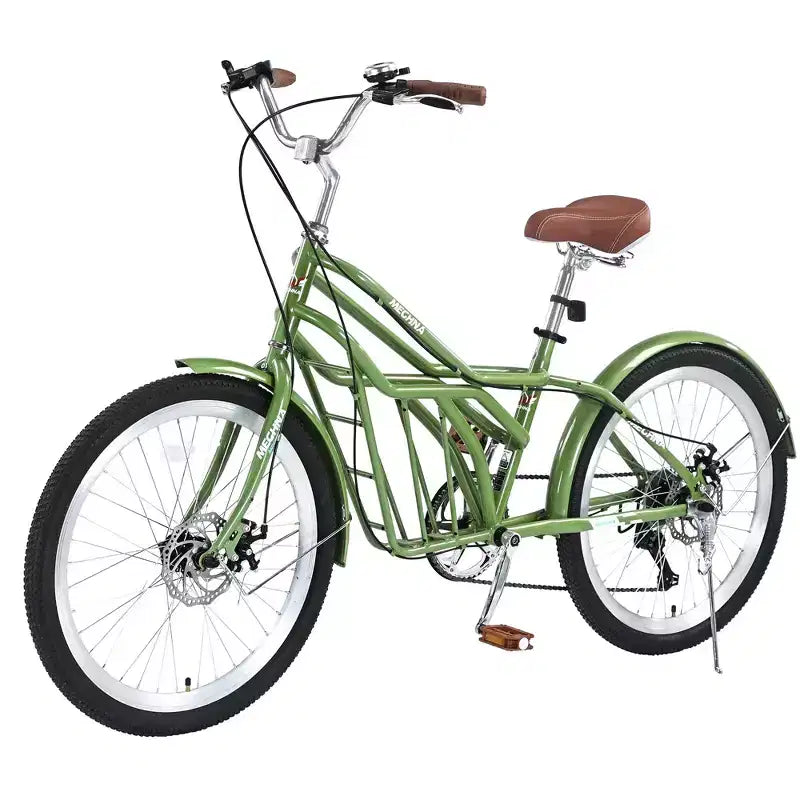 Vélo de croisière Okak 24 pouces avec grand panier, vélo adulte 6 vitesses avec cadre en acier et frein à disque, vélo de ville pour hommes et femmes