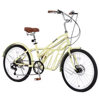 Vélo de croisière Okak 24 pouces avec grand panier, vélo adulte 6 vitesses avec cadre en acier et frein à disque, vélo de ville pour hommes et femmes