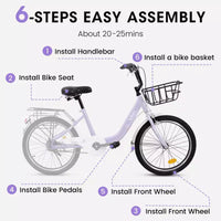 Vélo Okak 20 pouces pour enfant avec cadre en acier léger, vélos cruiser pour enfants avec frein à rétropédalage et frein en V, mini-vélo avec protège-chaîne et porte-bagages arrière