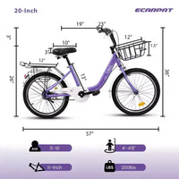 Vélo Okak 20 pouces pour enfant avec cadre en acier léger, vélos cruiser pour enfants avec frein à rétropédalage et frein en V, mini-vélo avec protège-chaîne et porte-bagages arrière