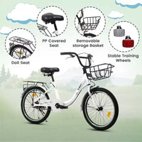 Vélo Okak 20 pouces pour enfant avec cadre en acier léger, vélos cruiser pour enfants avec frein à rétropédalage et frein en V, mini-vélo avec protège-chaîne et porte-bagages arrière
