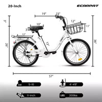 Vélo Okak 20 pouces pour enfant avec cadre en acier léger, vélos cruiser pour enfants avec frein à rétropédalage et frein en V, mini-vélo avec protège-chaîne et porte-bagages arrière