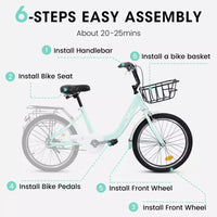 Vélo Okak 20 pouces pour enfant avec cadre en acier léger, vélos cruiser pour enfants avec frein à rétropédalage et frein en V, mini-vélo avec protège-chaîne et porte-bagages arrière