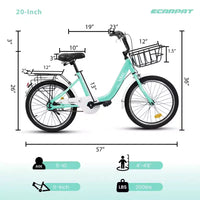 Vélo Okak 20 pouces pour enfant avec cadre en acier léger, vélos cruiser pour enfants avec frein à rétropédalage et frein en V, mini-vélo avec protège-chaîne et porte-bagages arrière