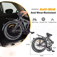 Vélo pliant Okak 24 pouces avec garde-boue et double frein en V, vélo de ville avec cadre en acier et porte-bagages, vélos de croisière pour hommes et femmes