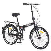 Vélo pliant Okak 24 pouces avec garde-boue et double frein en V, vélo de ville avec cadre en acier et porte-bagages, vélos de croisière pour hommes et femmes