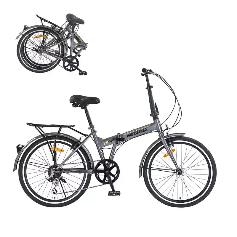 Vélo pliant Okak 24 pouces avec garde-boue et double frein en V, vélo de ville avec cadre en acier et porte-bagages, vélos de croisière pour hommes et femmes