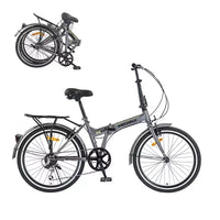 Vélo pliant Okak 24 pouces avec garde-boue et double frein en V, vélo de ville avec cadre en acier et porte-bagages, vélos de croisière pour hommes et femmes