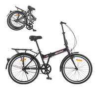 Okak 24IN Folding Bike with Fenders and Dual V-Brake, City Commuter Bicycle with Steel Frame and Shelf, Cruiser Bikes for Men and Women