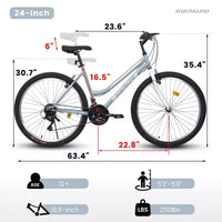VTT Okak 24/26 pouces avec cadre en acier au carbone, vélo adulte avec système 21 vitesses et double frein en V, vélo de saleté pour adultes et adolescents