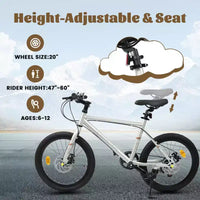 Vélo enfant Okak 20" avec 7 vitesses et cadre en acier, vélo enfant avec double freins à disque et pneus de 1,75", vélos cruiser pour garçons et filles