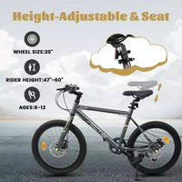 Vélo enfant Okak 20" avec 7 vitesses et cadre en acier, vélo enfant avec double freins à disque et pneus de 1,75", vélos cruiser pour garçons et filles