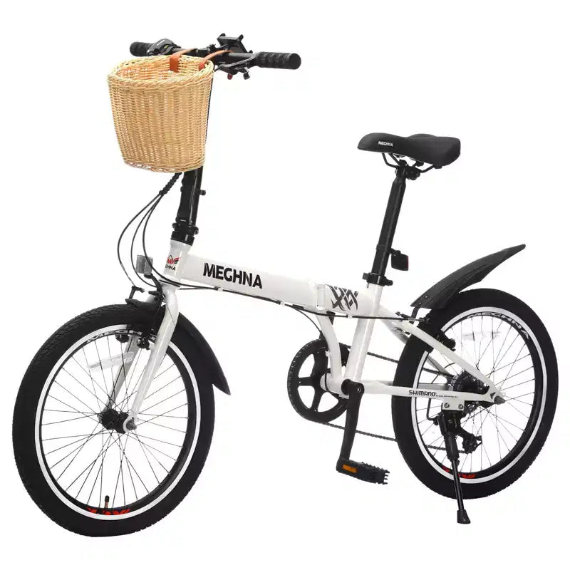 Vélo Pliant Okak 20 pouces avec Panier Avant, Support Téléphone et Garde-Boue, Vélo Adulte 6 Vitesses avec Cadre en Acier et Double Frein V-Brake, Vélo pour Hommes et Femmes