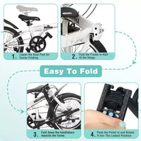 Vélo Pliant Okak 20 pouces avec Panier Avant, Support Téléphone et Garde-Boue, Vélo Adulte 6 Vitesses avec Cadre en Acier et Double Frein V-Brake, Vélo pour Hommes et Femmes