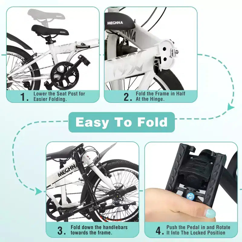 Vélo Pliant Okak 20 pouces avec Panier Avant, Support Téléphone et Garde-Boue, Vélo Adulte 6 Vitesses avec Cadre en Acier et Double Frein V-Brake, Vélo pour Hommes et Femmes