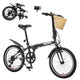 Vélo Pliant Okak 20 pouces avec Panier Avant, Support Téléphone et Garde-Boue, Vélo Adulte 6 Vitesses avec Cadre en Acier et Double Frein V-Brake, Vélo pour Hommes et Femmes