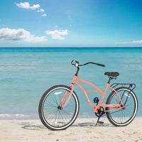 Vélos de plage Okak 26 pouces avec cadre en acier, transmission à vitesse unique, vélos adultes confortables, vélos pour hommes et femmes, rose