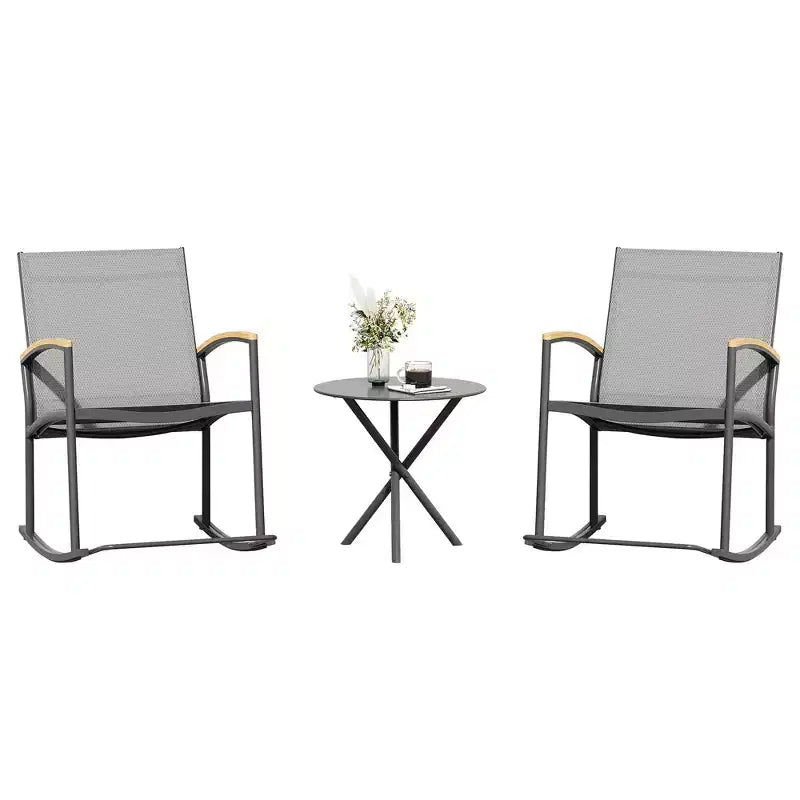 Celebalcony Ensemble de bistrot extérieur à bascule 3 pièces, petit salon de jardin en tissu Textilène avec table pour pelouse, jardin, balcon, bord de piscine