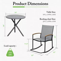 Celebalcony Ensemble de bistrot extérieur à bascule 3 pièces, petit salon de jardin en tissu Textilène avec table pour pelouse, jardin, balcon, bord de piscine