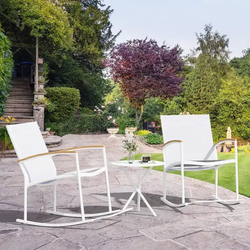 Celebalcony Ensemble de bistrot extérieur à bascule 3 pièces, petit salon de jardin en tissu Textilène avec table pour pelouse, jardin, balcon, bord de piscine