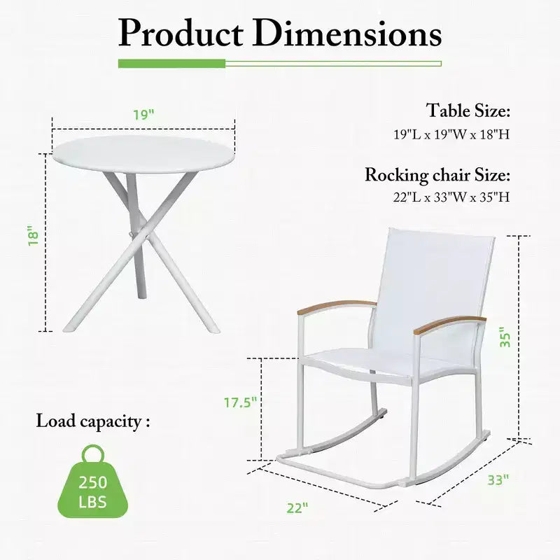 Celebalcony Ensemble de bistrot extérieur à bascule 3 pièces, petit salon de jardin en tissu Textilène avec table pour pelouse, jardin, balcon, bord de piscine