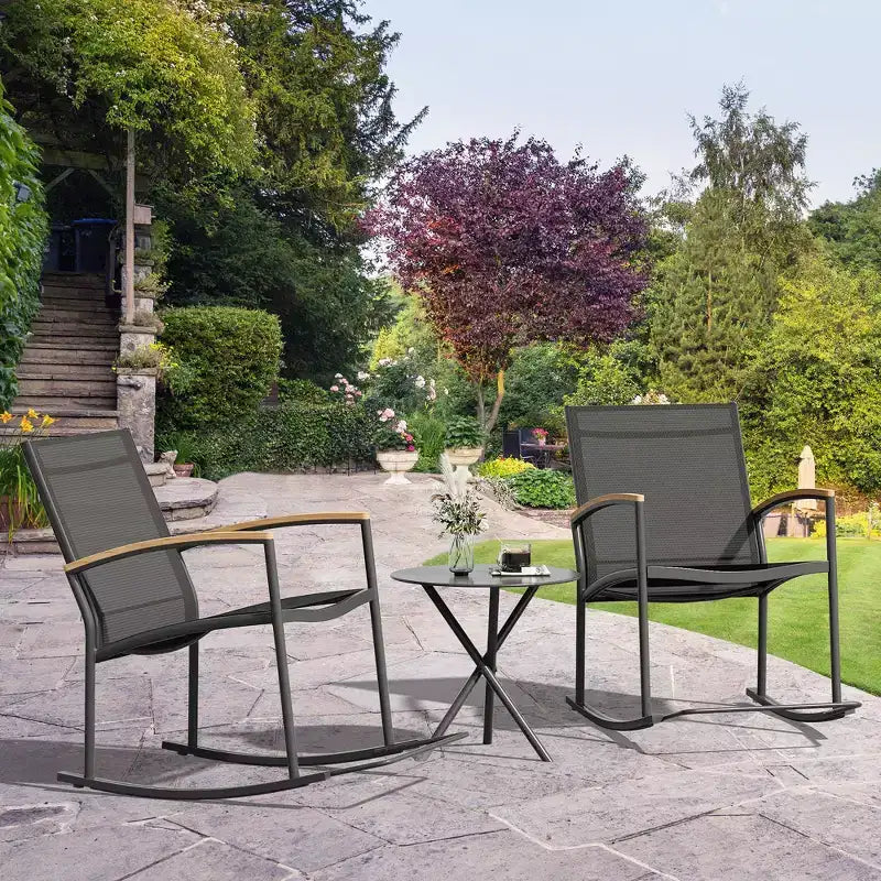 Celebalcony Ensemble de bistrot extérieur à bascule 3 pièces, petit salon de jardin en tissu Textilène avec table pour pelouse, jardin, balcon, bord de piscine