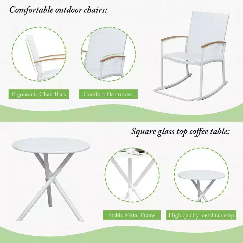 Celebalcony Ensemble de bistrot extérieur à bascule 3 pièces, petit salon de jardin en tissu Textilène avec table pour pelouse, jardin, balcon, bord de piscine