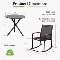 Celebalcony Ensemble de bistrot extérieur à bascule 3 pièces, petit salon de jardin en tissu Textilène avec table pour pelouse, jardin, balcon, bord de piscine
