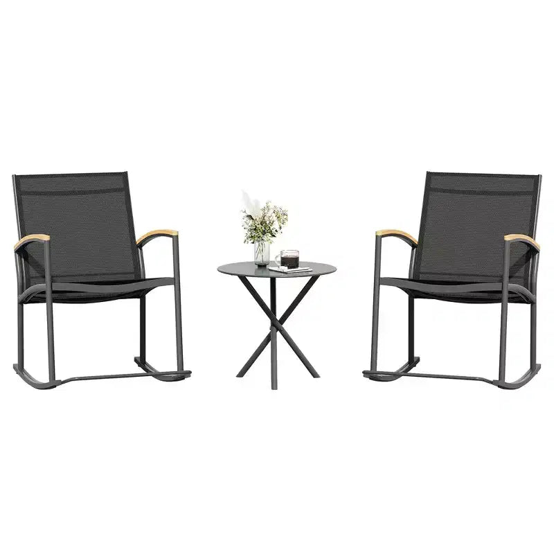 Celebalcony Ensemble de bistrot extérieur à bascule 3 pièces, petit salon de jardin en tissu Textilène avec table pour pelouse, jardin, balcon, bord de piscine