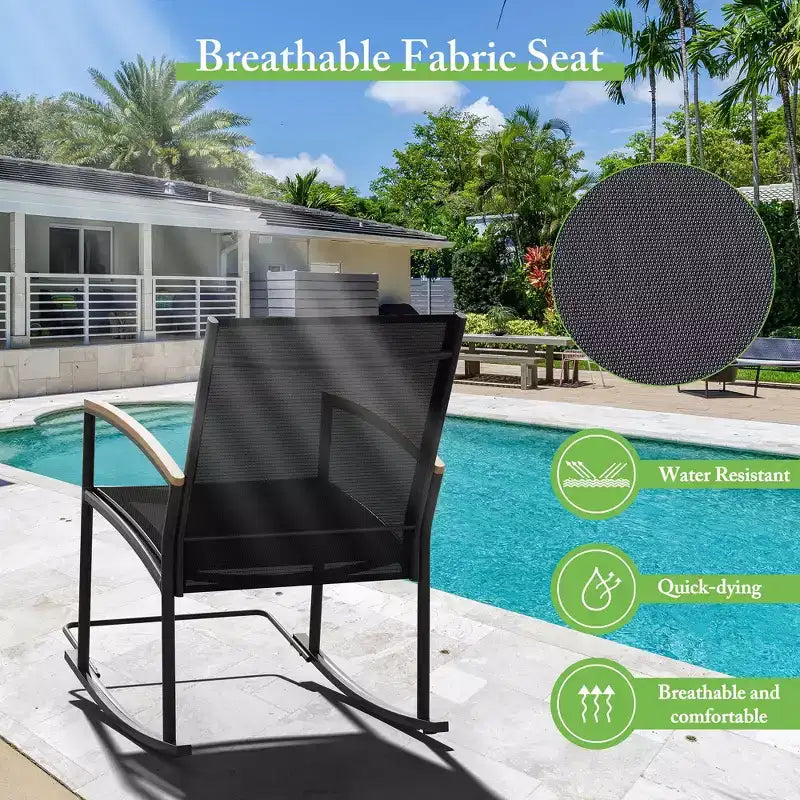 Celebalcony Ensemble de bistrot extérieur à bascule 3 pièces, petit salon de jardin en tissu Textilène avec table pour pelouse, jardin, balcon, bord de piscine