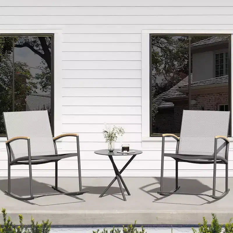 Celebalcony Ensemble de bistrot extérieur à bascule 3 pièces, petit salon de jardin en tissu Textilène avec table pour pelouse, jardin, balcon, bord de piscine