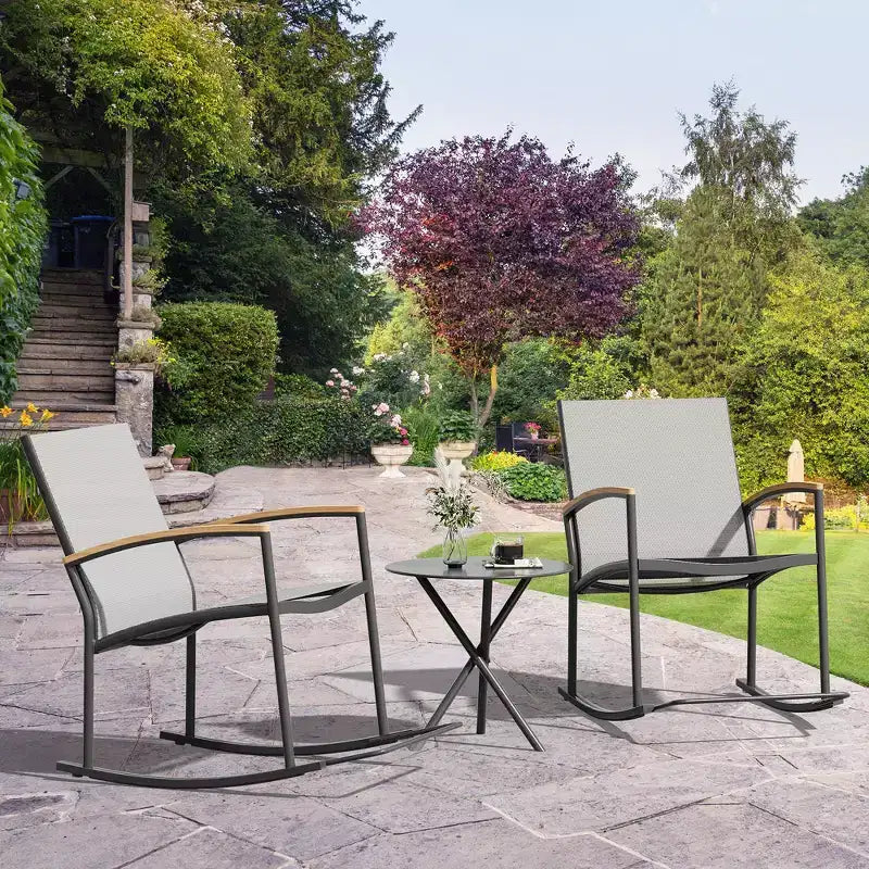 Celebalcony Ensemble de bistrot extérieur à bascule 3 pièces, petit salon de jardin en tissu Textilène avec table pour pelouse, jardin, balcon, bord de piscine