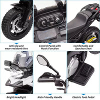 Moto électrique 12V pour enfants avec roulettes d'apprentissage - vélo à enfourcher à batterie avec musique et design réaliste pour enfants de 3 à 8 ans, à enfourcher tout-terrain