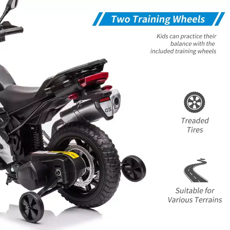 Moto électrique 12V pour enfants avec roulettes d'apprentissage - vélo à enfourcher à batterie avec musique et design réaliste pour enfants de 3 à 8 ans, à enfourcher tout-terrain