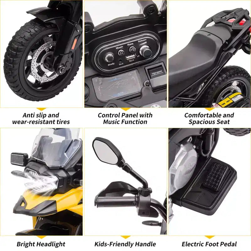 Moto électrique 12V pour enfants avec roulettes d'apprentissage - vélo à enfourcher à batterie avec musique et design réaliste pour enfants de 3 à 8 ans, à enfourcher tout-terrain