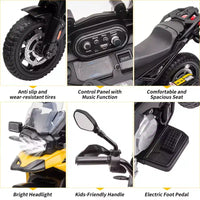 Moto électrique 12V pour enfants avec roulettes d'apprentissage - vélo à enfourcher à batterie avec musique et design réaliste pour enfants de 3 à 8 ans, à enfourcher tout-terrain