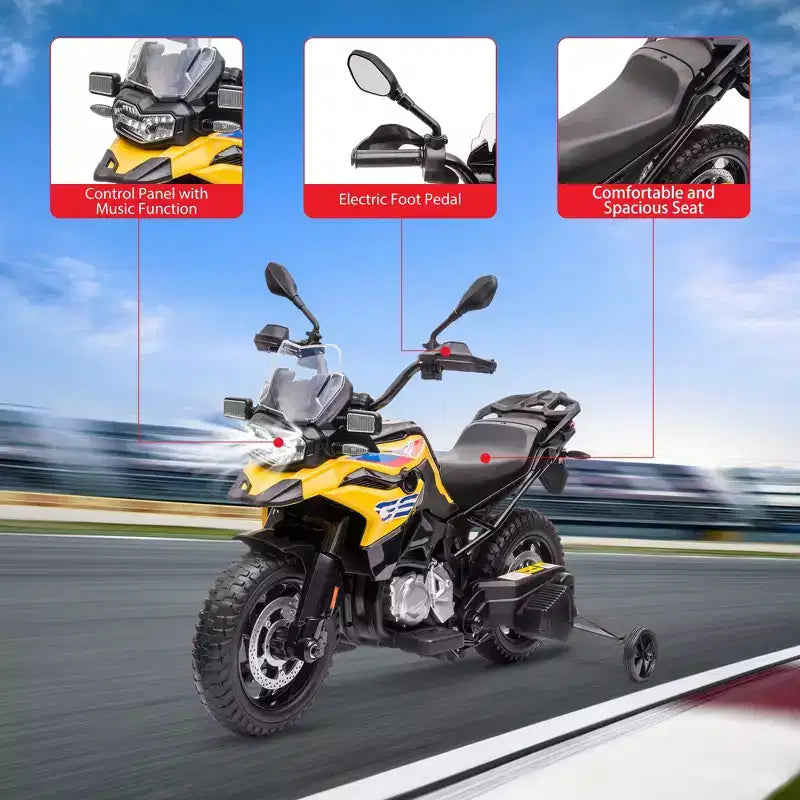 Moto électrique 12V pour enfants avec roulettes d'apprentissage - vélo à enfourcher à batterie avec musique et design réaliste pour enfants de 3 à 8 ans, à enfourcher tout-terrain
