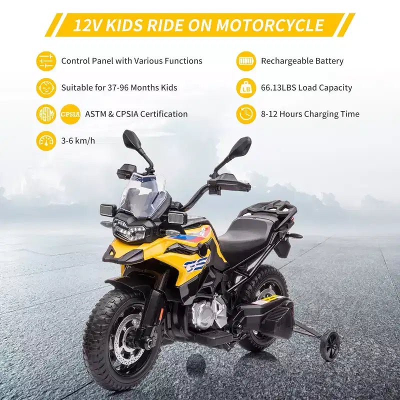 Moto électrique 12V pour enfants avec roulettes d'apprentissage - vélo à enfourcher à batterie avec musique et design réaliste pour enfants de 3 à 8 ans, à enfourcher tout-terrain