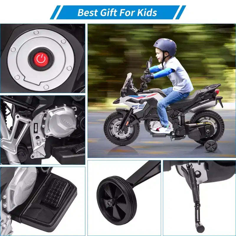 Moto électrique 12V pour enfants avec roulettes d'apprentissage - vélo à enfourcher à batterie avec musique et design réaliste pour enfants de 3 à 8 ans, à enfourcher tout-terrain