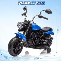 Moto électrique 12V pour enfants avec roulettes stabilisatrices, jouet à enfourcher à 3 roues, marche arrière, phare LED, klaxon et musique, capacité de 30 kg