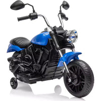 Moto électrique 12V pour enfants avec roulettes stabilisatrices, jouet à enfourcher à 3 roues, marche arrière, phare LED, klaxon et musique, capacité de 30 kg