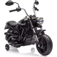 Moto électrique 12V pour enfants avec roulettes stabilisatrices, jouet à enfourcher à 3 roues, marche arrière, phare LED, klaxon et musique, capacité de 30 kg