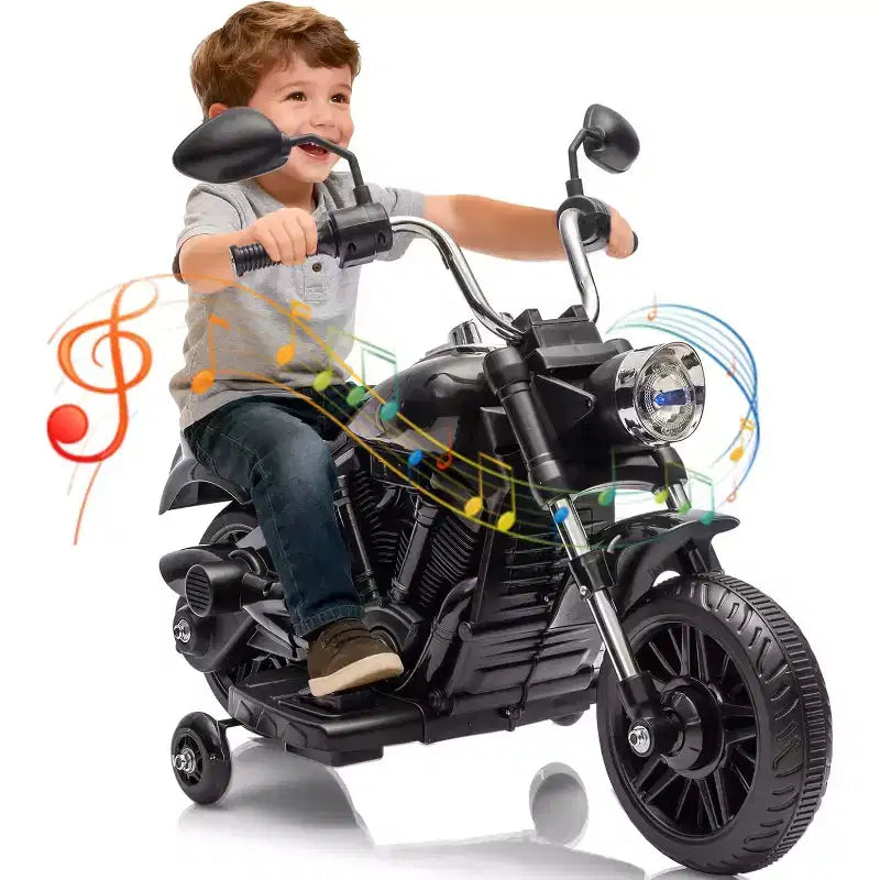 12V Kids Electric Motorcycle w/ Training Wheels, 3-Wheel Ride-on Toy, Reverse, LED Headlight, Horn & Music, 66LB Capacity