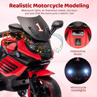 Moto électrique pour enfants, alimentée par batterie 6V, avec pneus sculptés, klaxon, musique, roulettes stabilisatrices